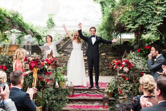 wedding couple celebrating