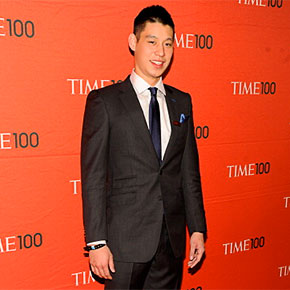 Jeremy Lin in a Black Lapel Suit