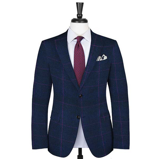 blue suit with purple windowpane for job interview