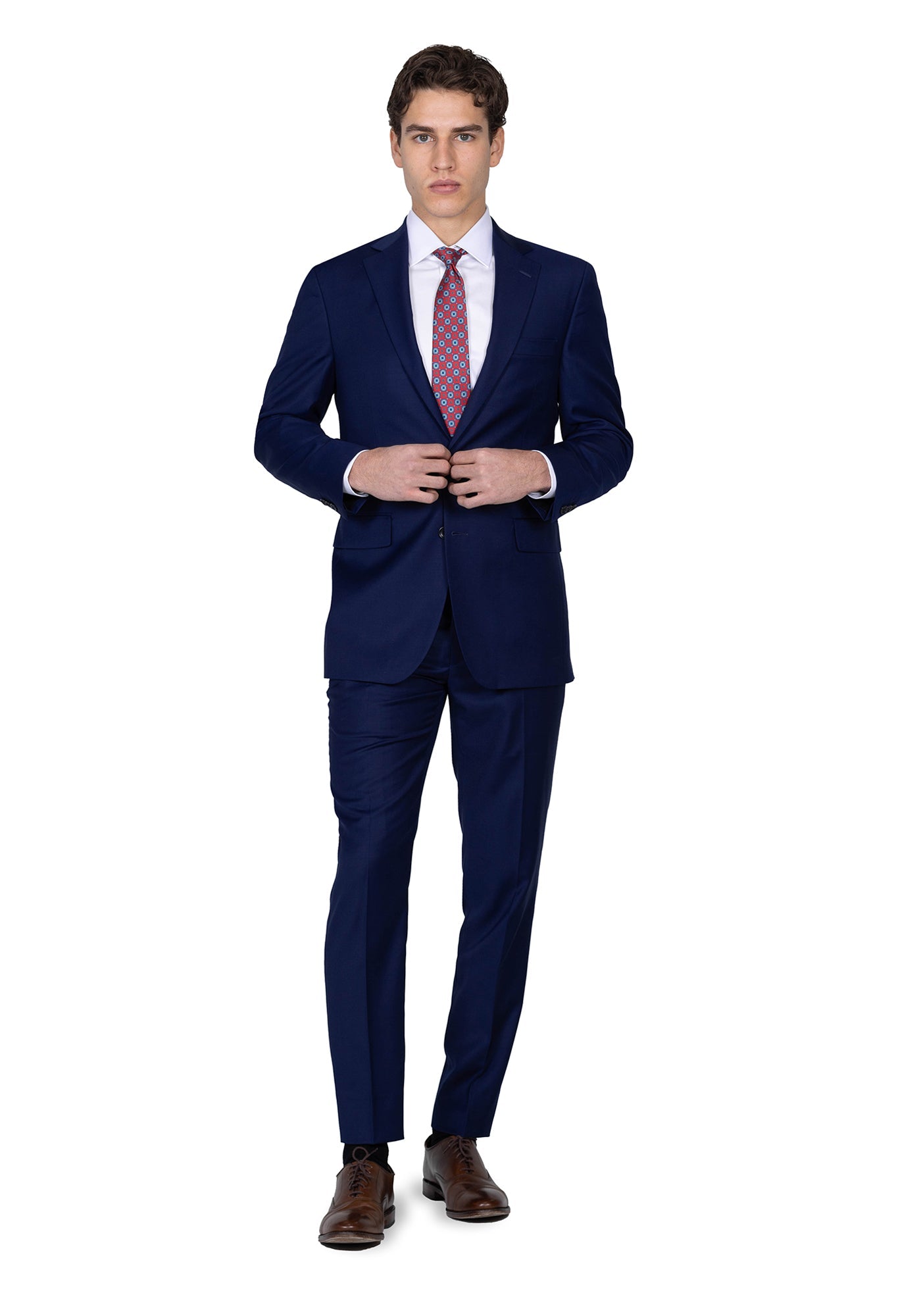 Solid Navy Blue Custom Suit – Black Lapel