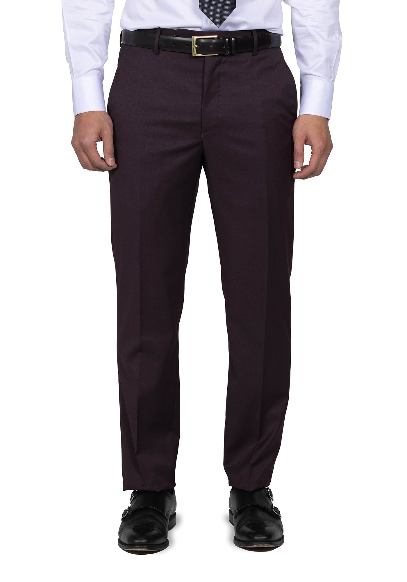 Stretch Plum Solid Custom Dress Pants – Black Lapel