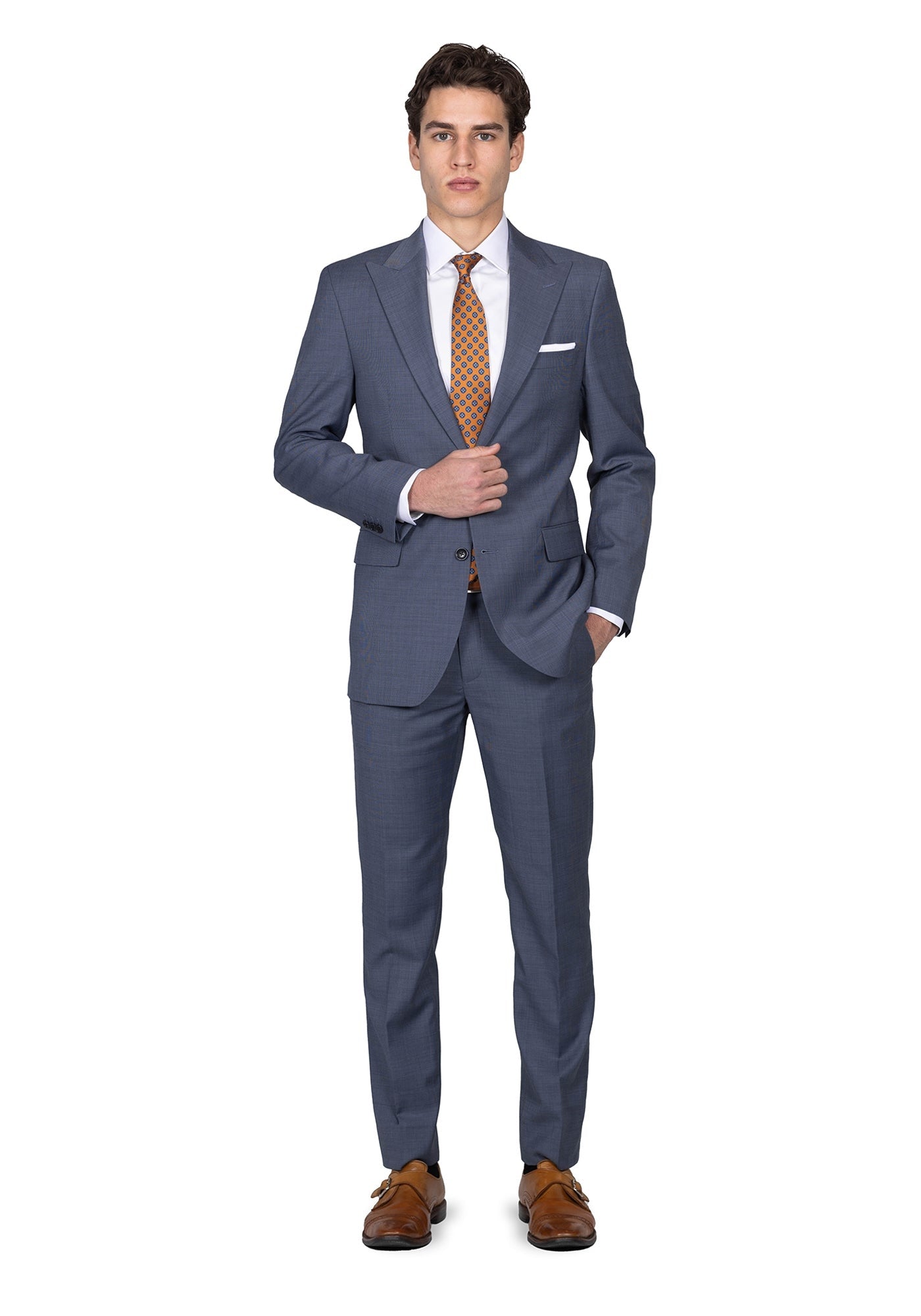 navy suit and black dress Slate Blue Nail Head Custom Suit