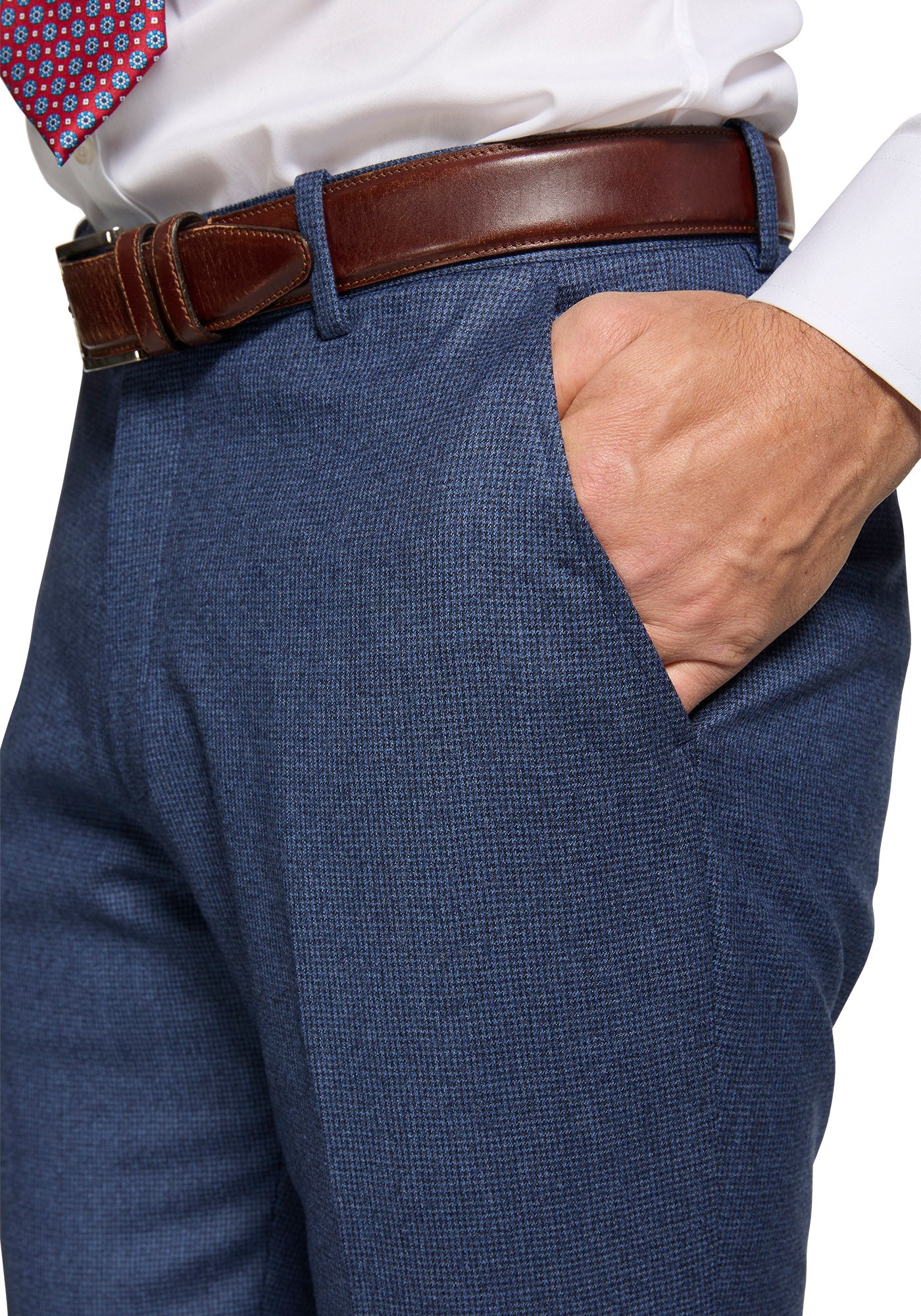 Blue Houndstooth Wool Flannel Dress Pants 6