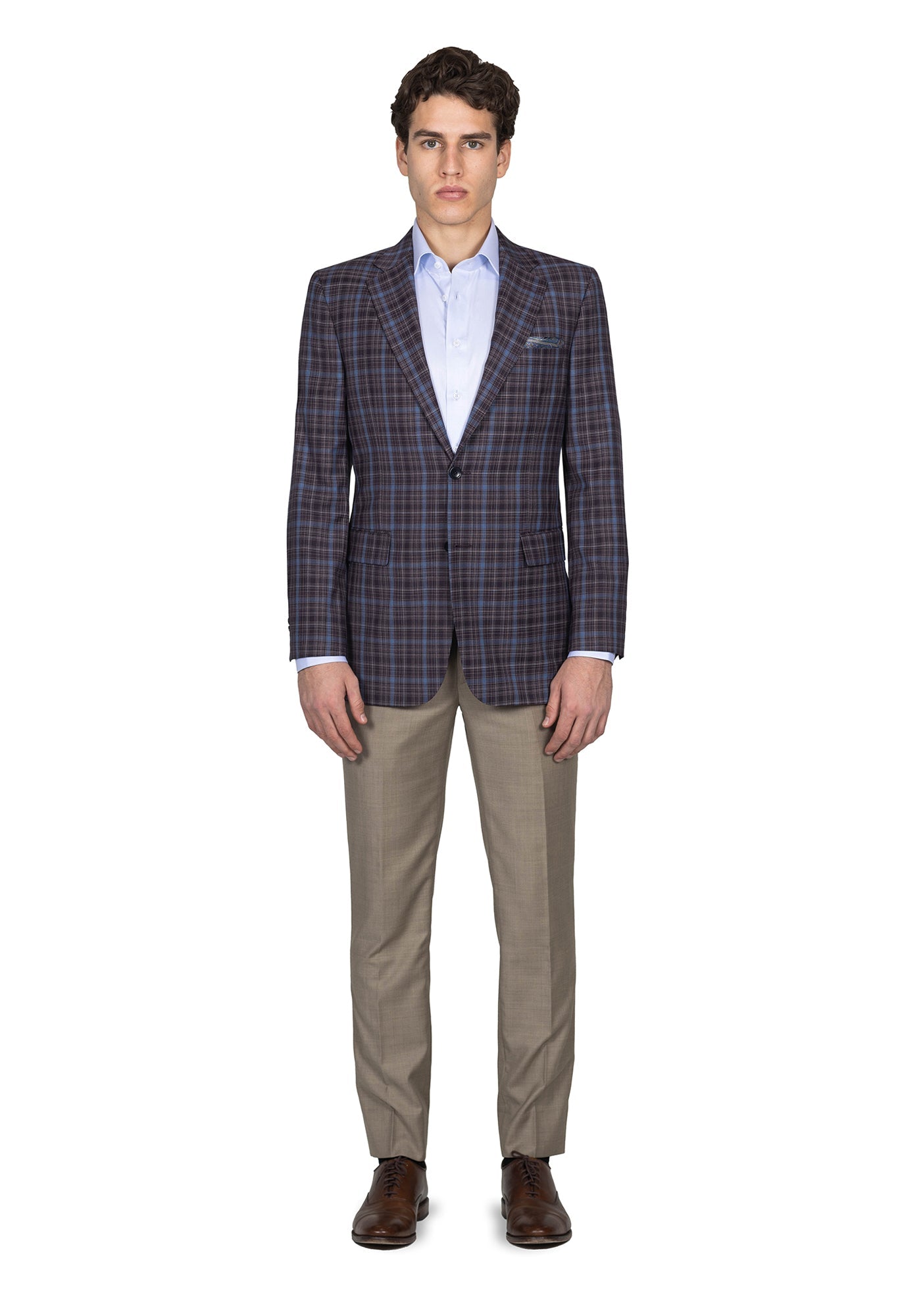 Maroon And Blue Plaid Blazer 1