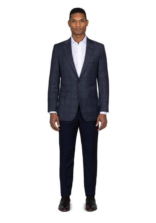 Grey And Maroon Plaid Blazer 1