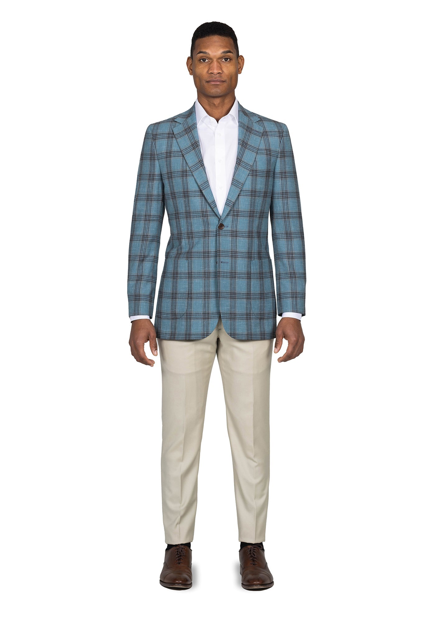 Aqua Blue And Brown Plaid Blazer 1