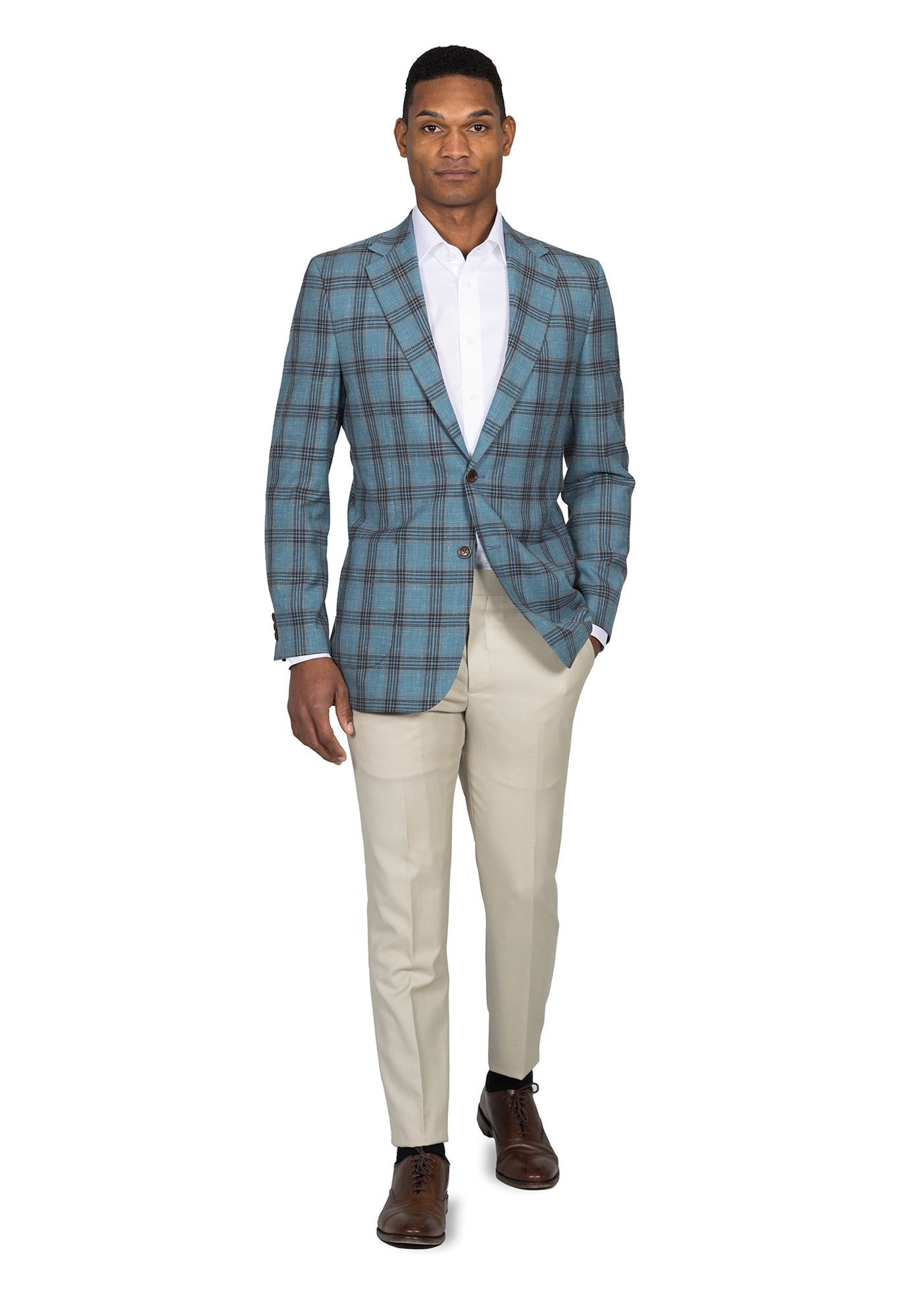 Aqua Blue And Brown Plaid Blazer 2