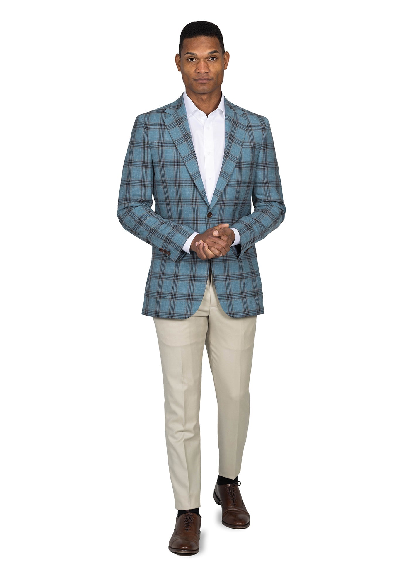 Aqua Blue And Brown Plaid Blazer 3
