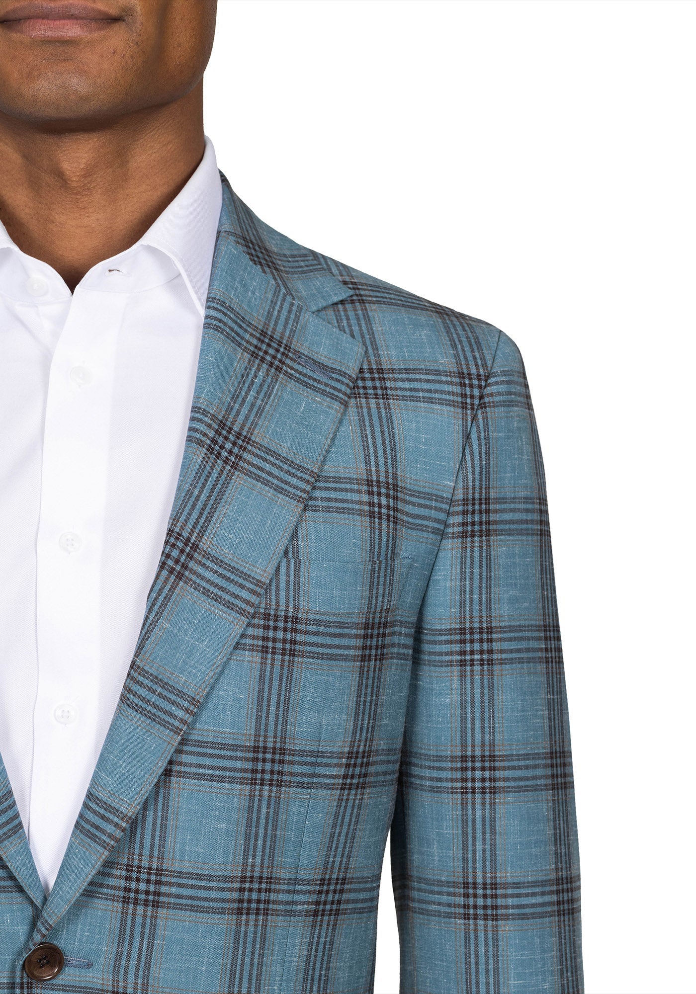 Aqua Blue And Brown Plaid Blazer 4