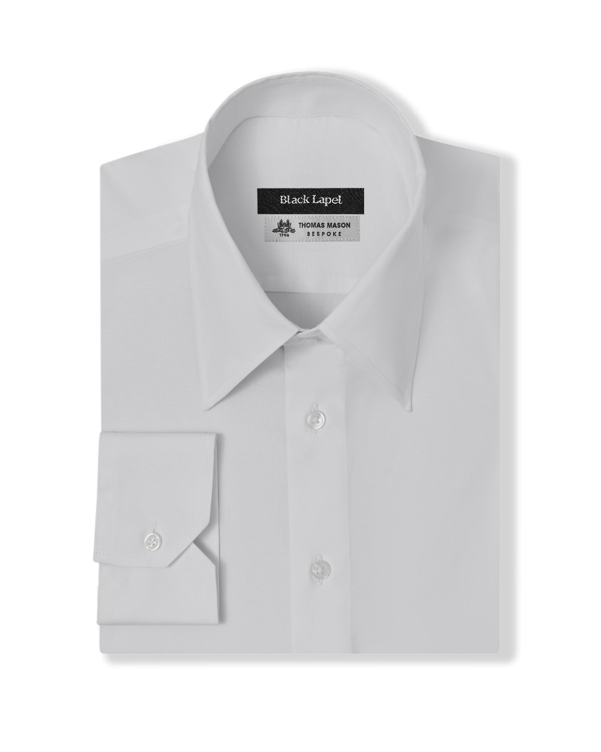 Thomas Mason Stretch White Poplin Custom Dress Shirt – Black Lapel