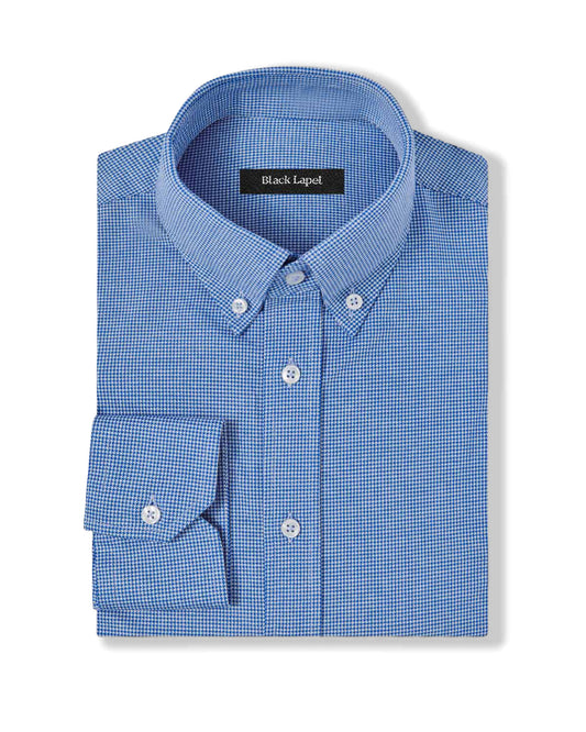 Blue Houndstooth Performance Pique Knit Shirt 1