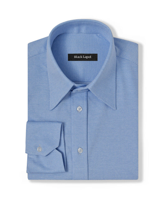 Blue Herringbone Performance Pique Knit Shirt 1