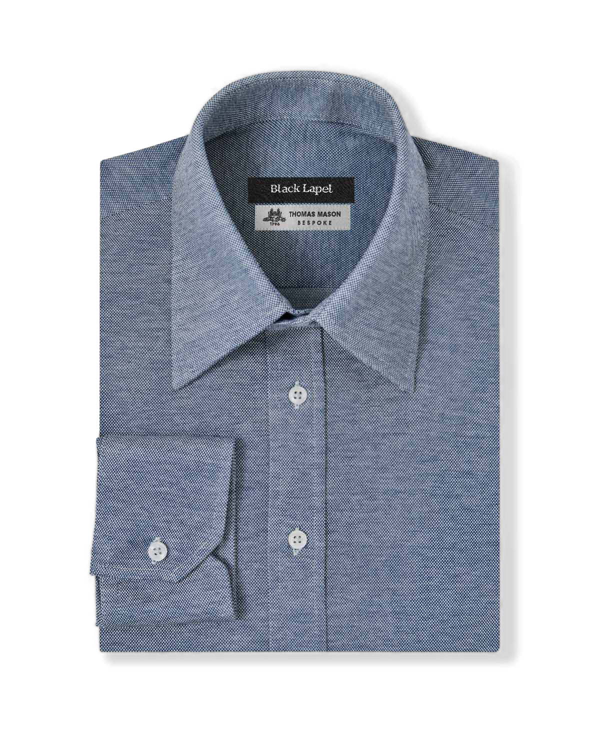 Thomas Mason Navy Knit Custom Dress Shirt – Black Lapel