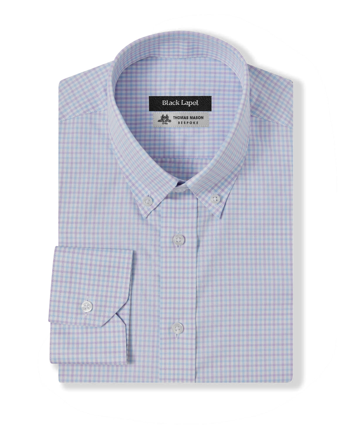 Thomas Mason Blue and Purple Check Custom Dress Shirt – Black Lapel