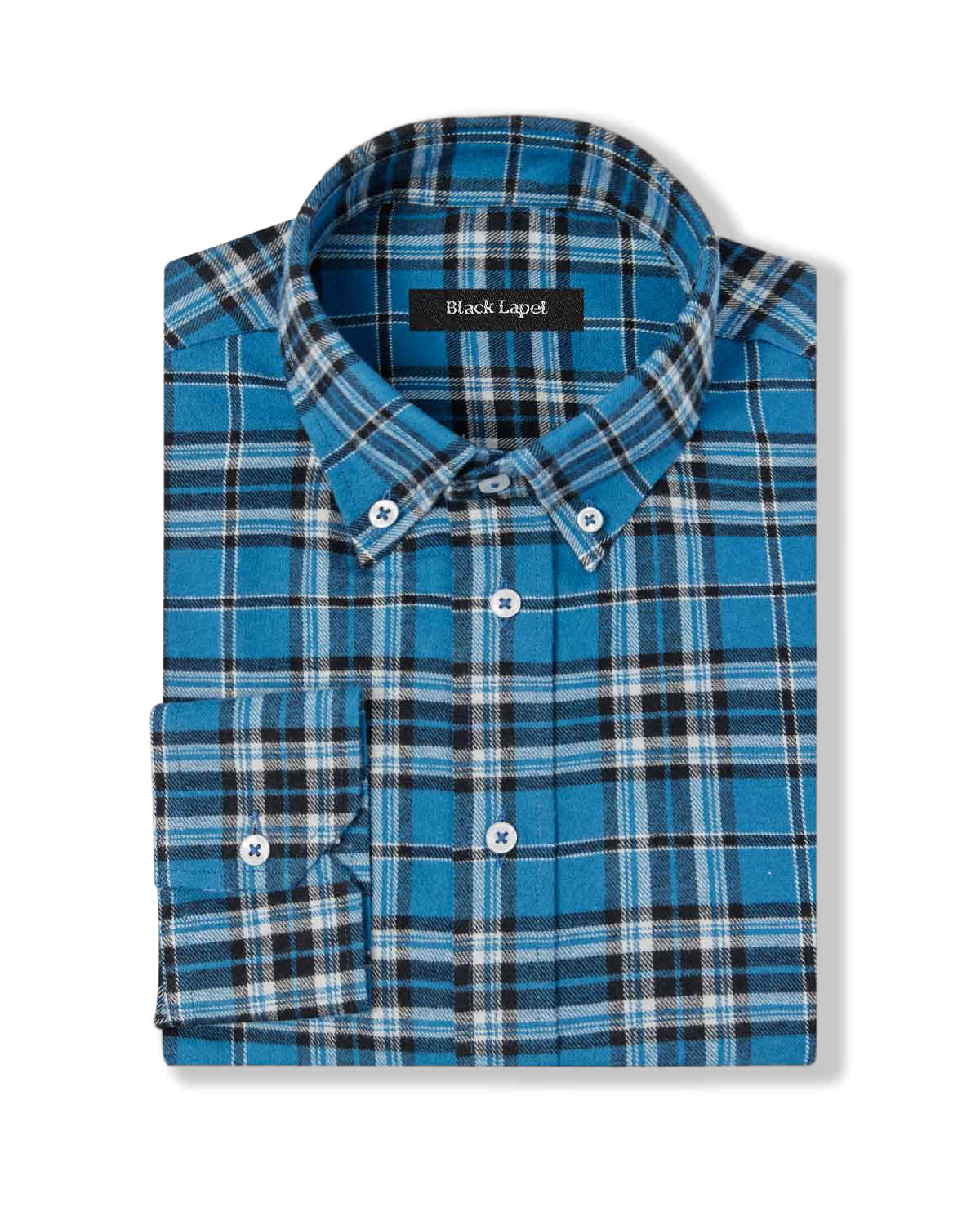 Blue Plaid Flannel Custom Dress Shirt – Black Lapel