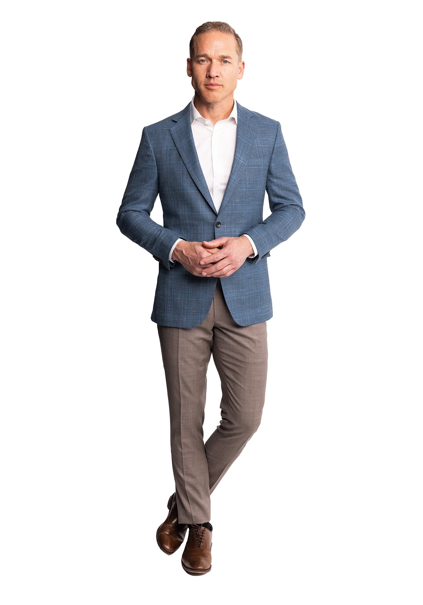 Blue Glen Plaid Wool Silk Linen Blazer