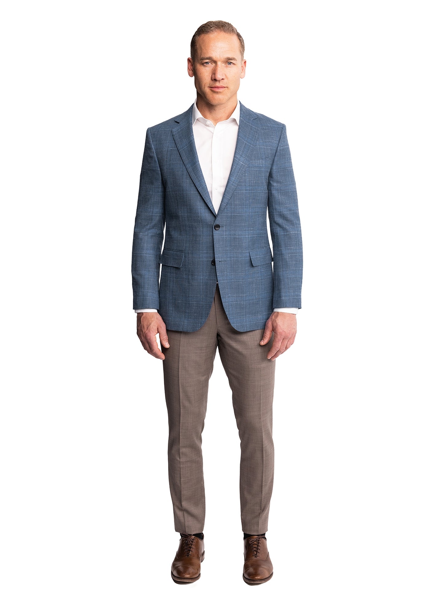 Blue Glen Plaid Wool Silk Linen Blazer