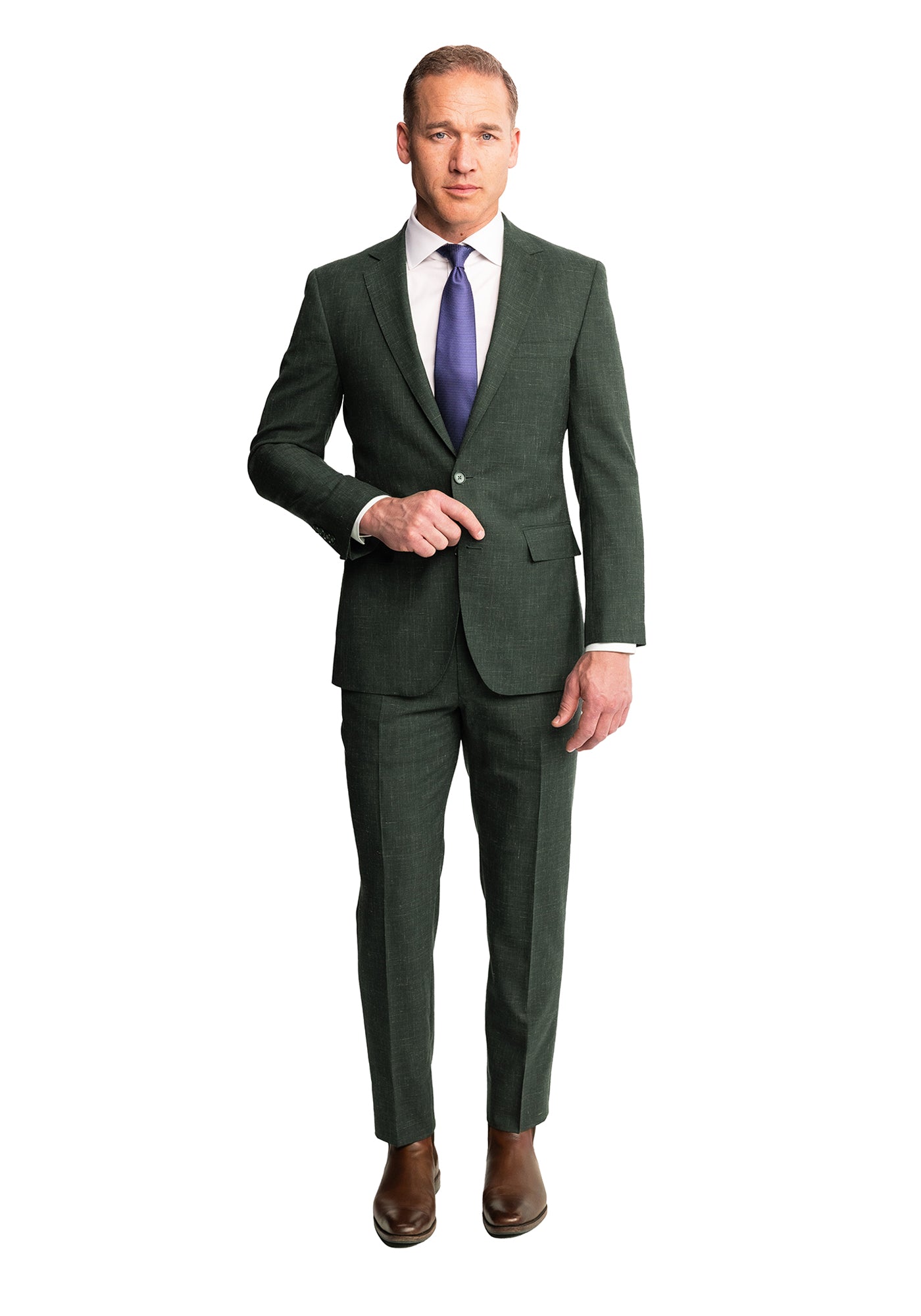 Forest Green Wool Silk Linen Blend Suit