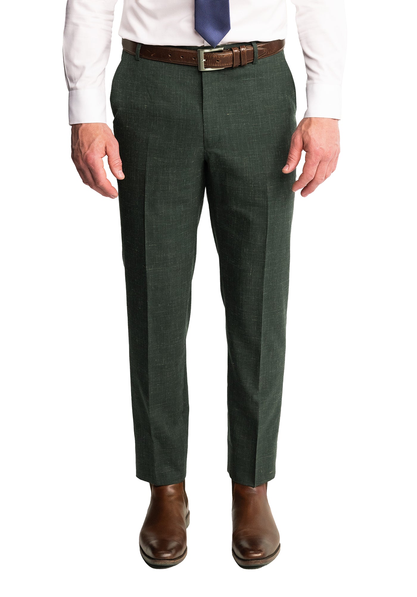 Forest Green Wool Silk Linen Blend Dress Pants