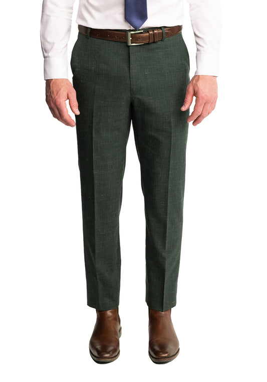 Forest Green Wool Silk Linen Blend Dress Pants