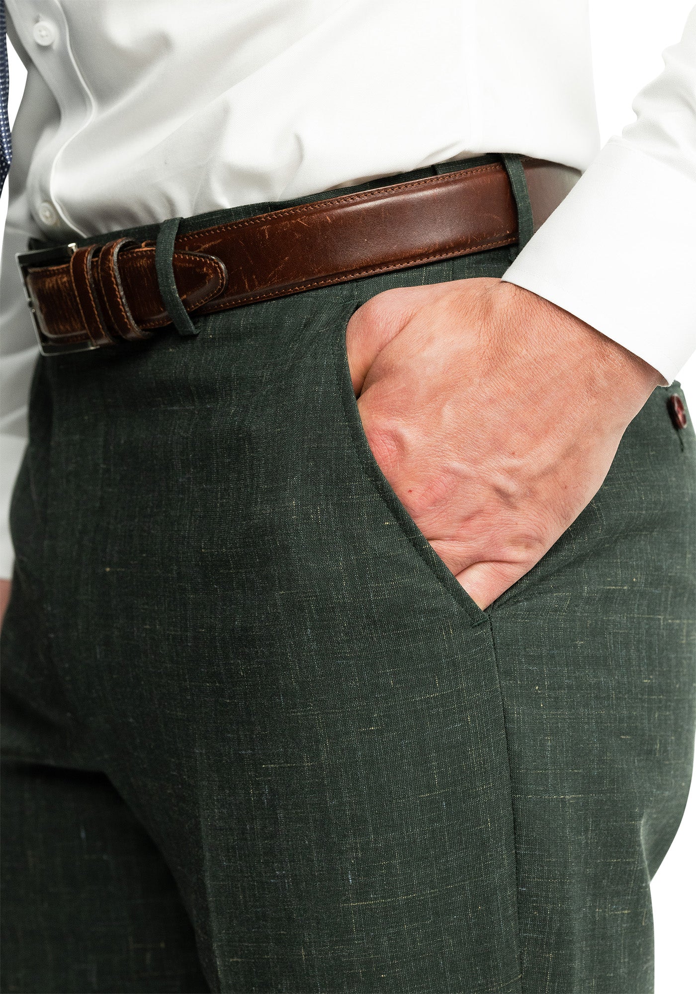 Forest Green Wool Silk Linen Blend Dress Pants