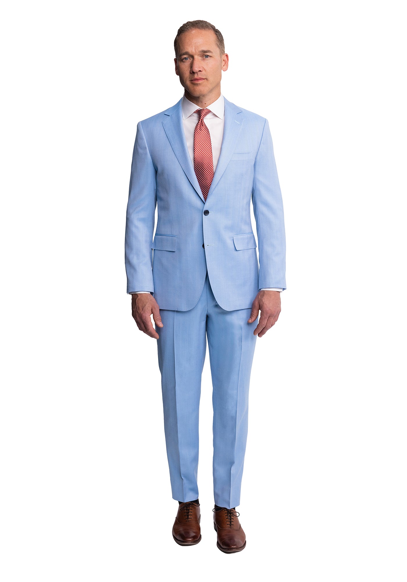 Light Blue Herringbone Merino Wool Suit