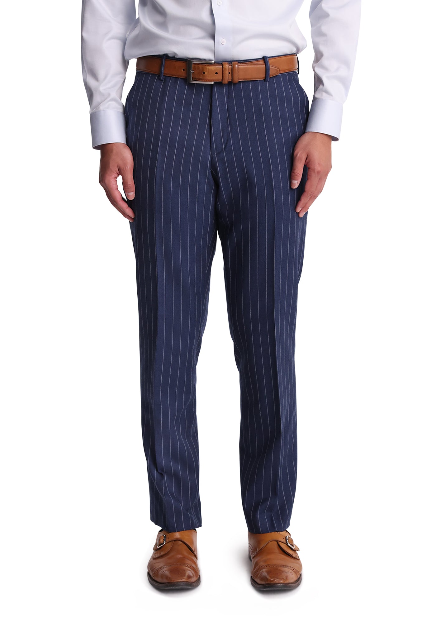 Slate Blue Chalk Stripe Flannel Custom Dress Pants