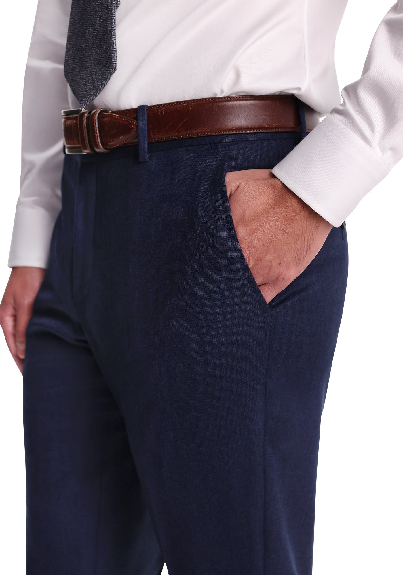 Blue Tick Weave Flannel Dress Pants-7