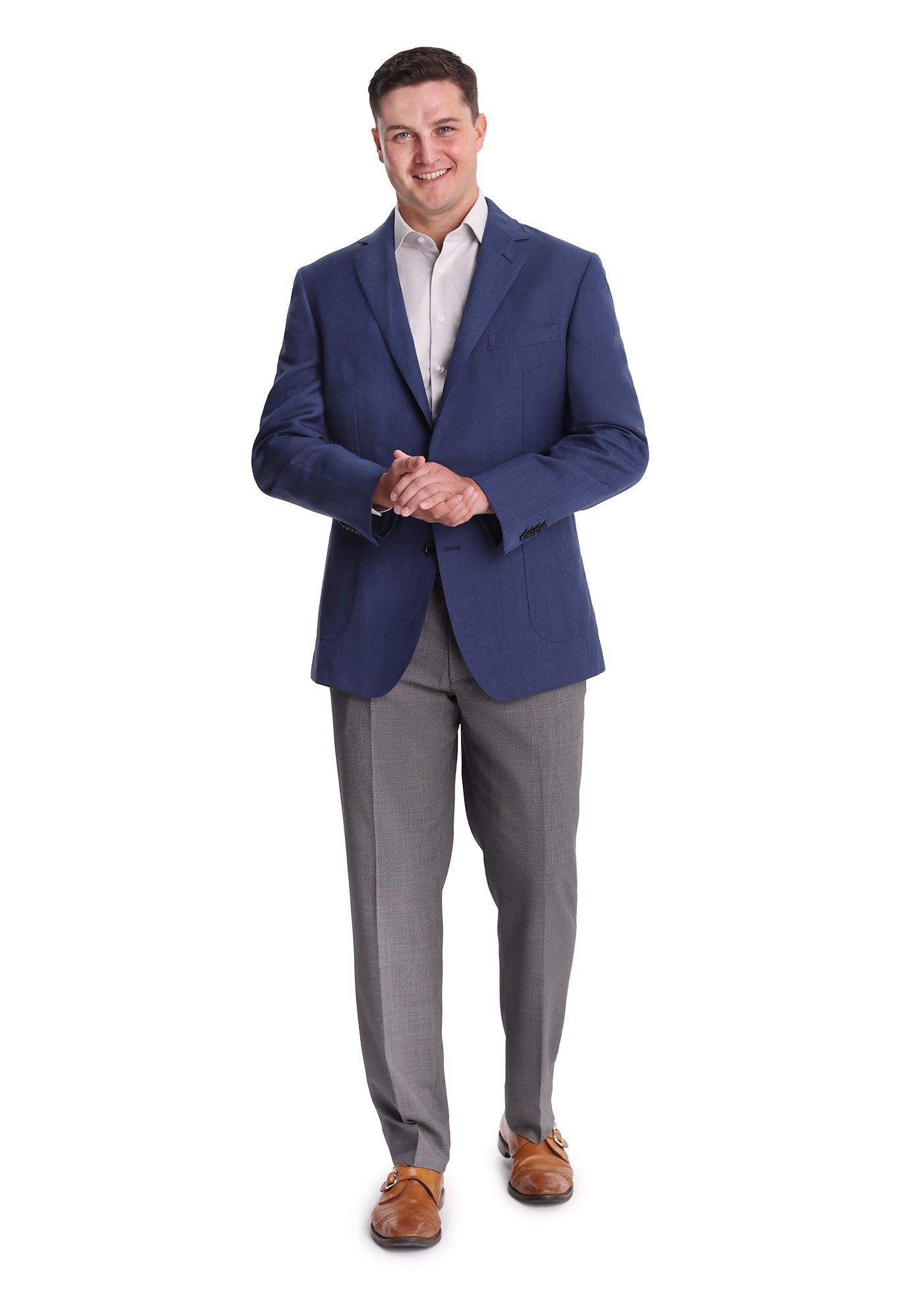 Navy Wool Silk Linen Blend Blazer-2
