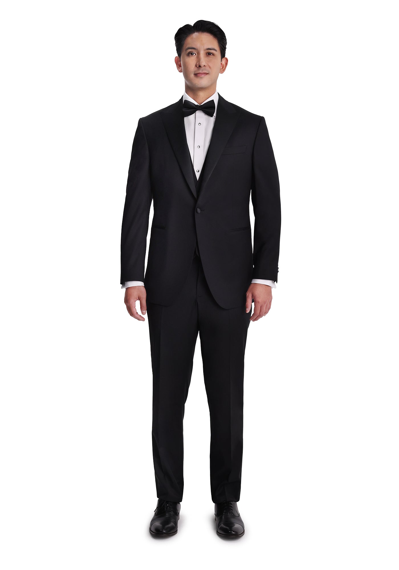 navy bridesmaid dresses and black tuxedos Men’s Black Velvet-Lapel 3-Piece Suit – Blazer, Vest & Pants Black / 44R main image 0
