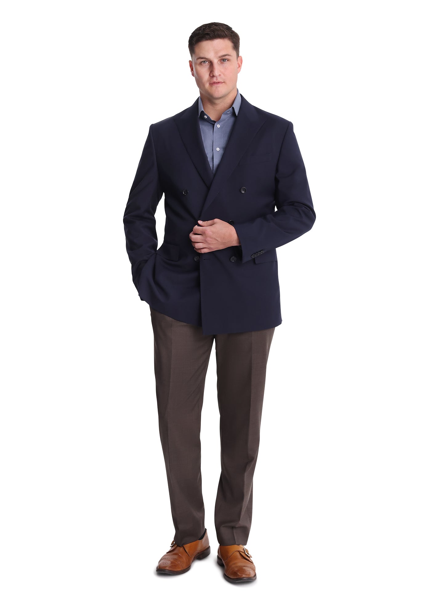 Navy Double Breasted Stretch Fresco Blazer-2
