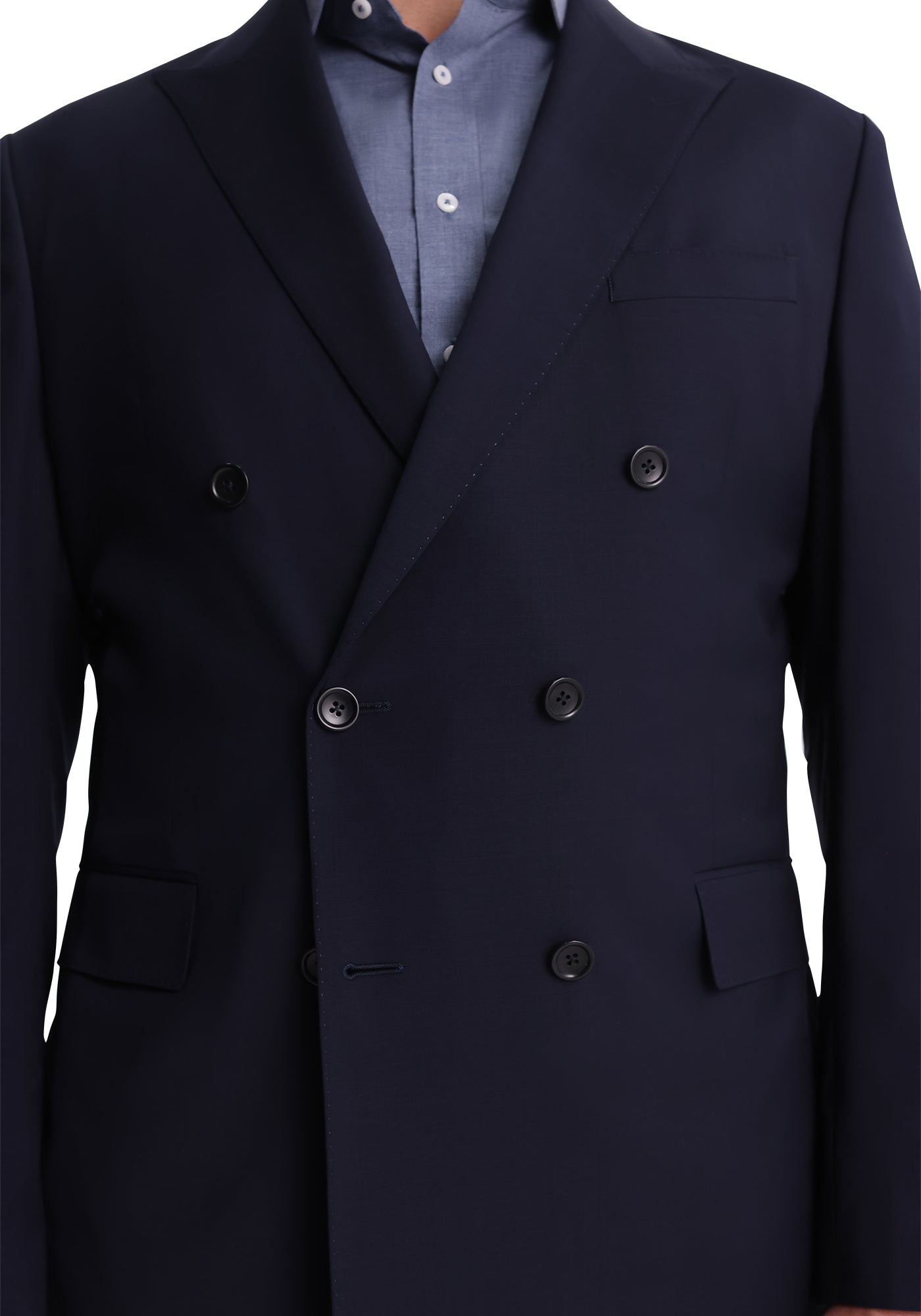 Navy Double Breasted Stretch Fresco Blazer-3