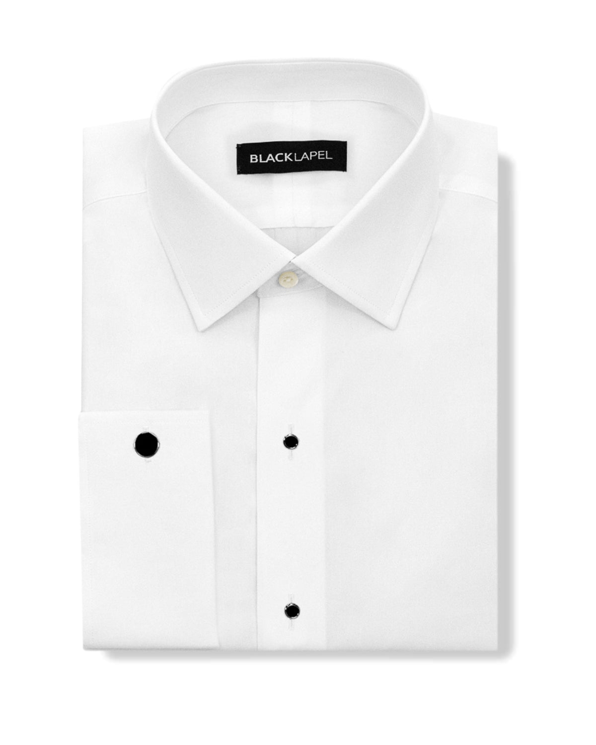 white dress shirt black buttons Custom Thomas Mason White Tuxedo Shirt