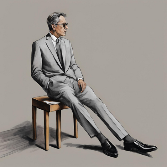 grey suit black shoes