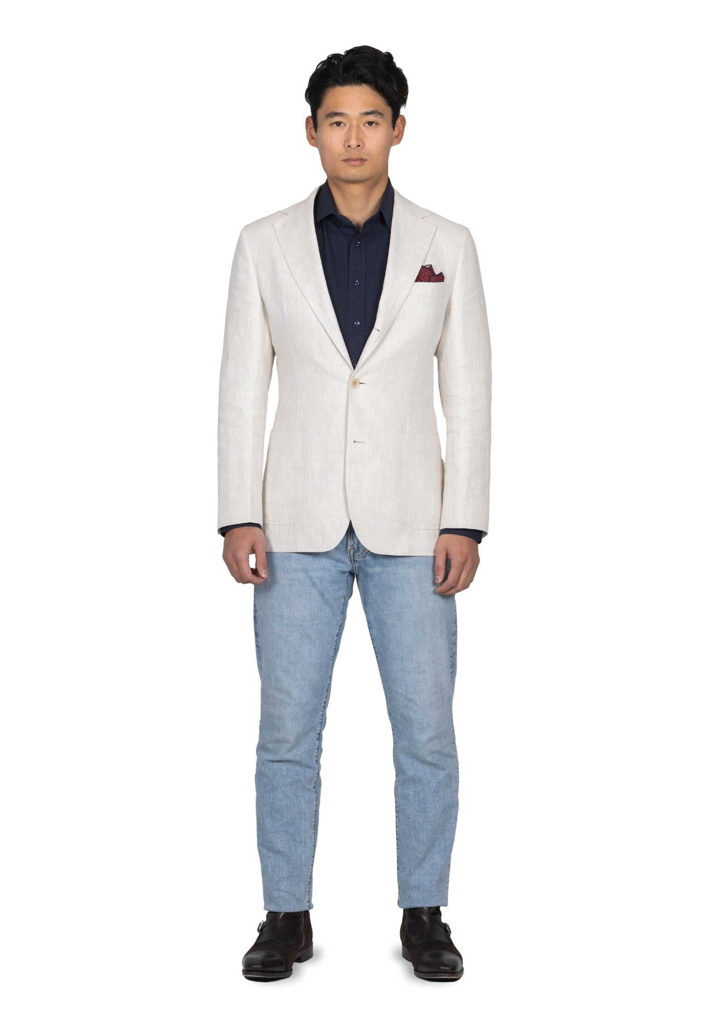 Beige Linen Sharkskin Blazer