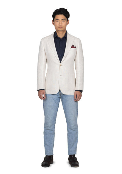 Beige Linen Sharkskin Blazer