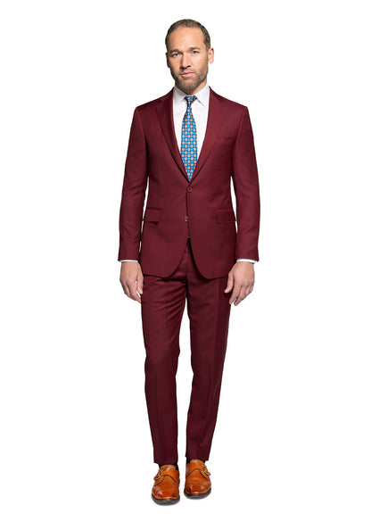 Solid Burgundy Custom Suit Black Lapel Solid Burgundy Custom Suit Black Lapel