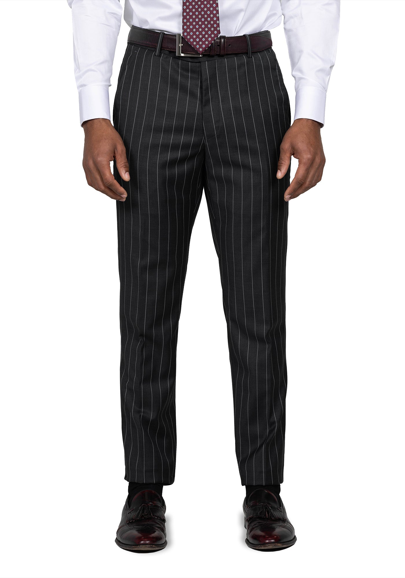 Stretch Black Chalk Stripe Custom Dress Pants – Black Lapel