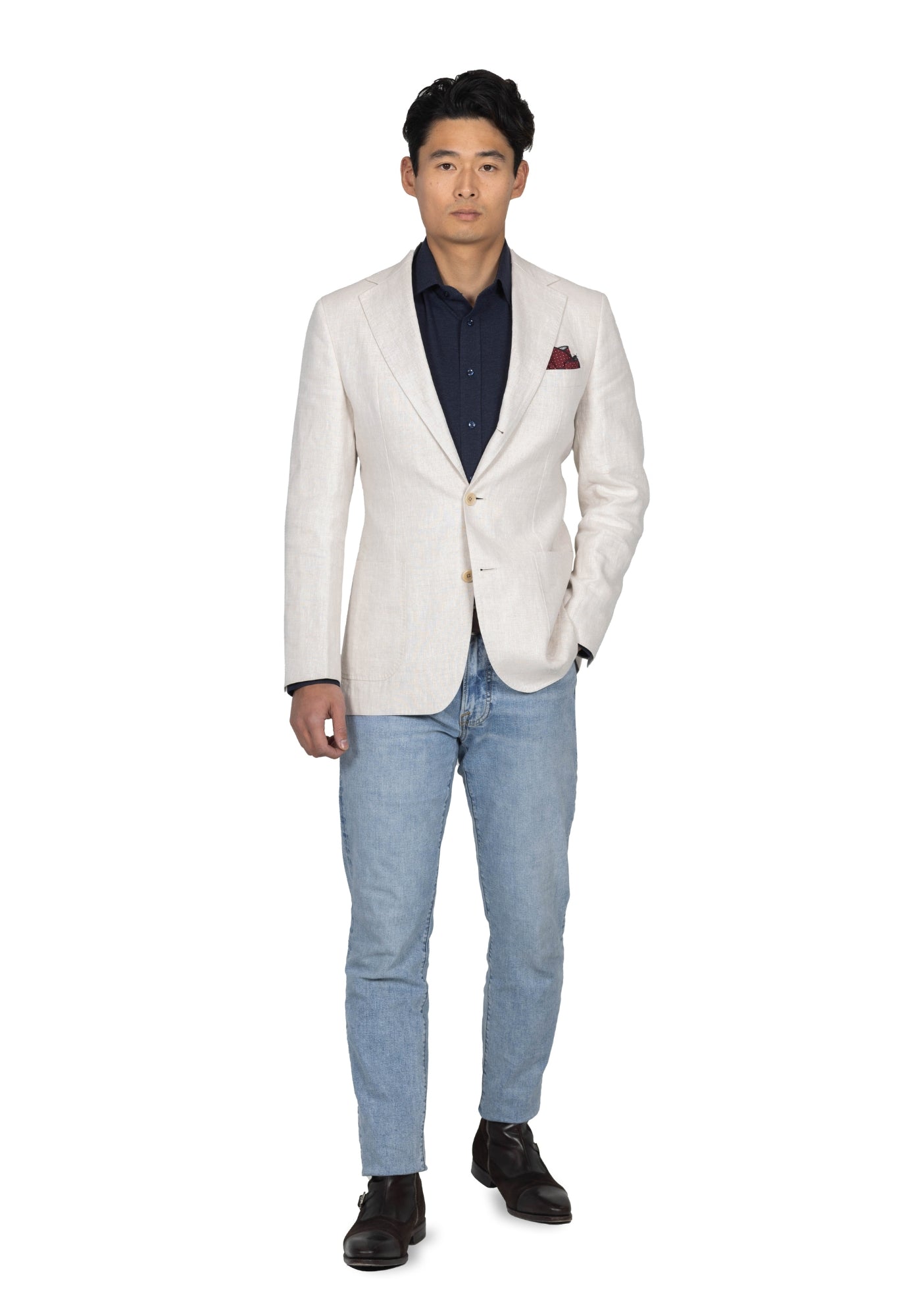 Beige Linen Sharkskin Blazer