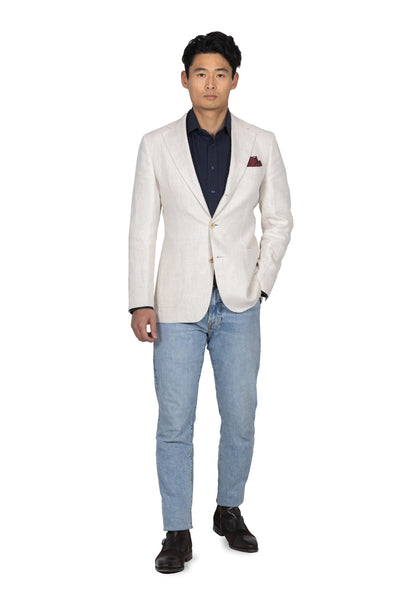 Beige Linen Sharkskin Blazer