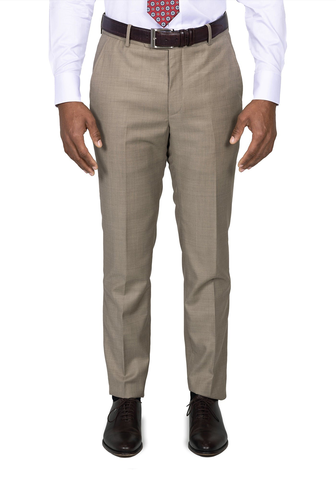 Light Brown Solid Custom Dress Pants – Black Lapel