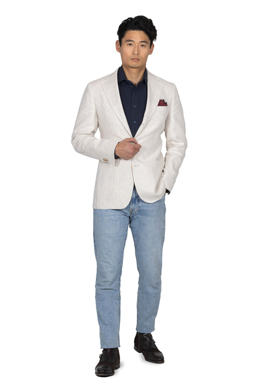 Beige Linen Sharkskin Blazer