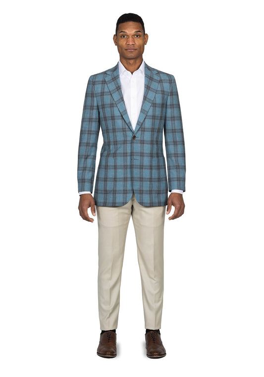 Aqua Blue And Brown Plaid Blazer 1
