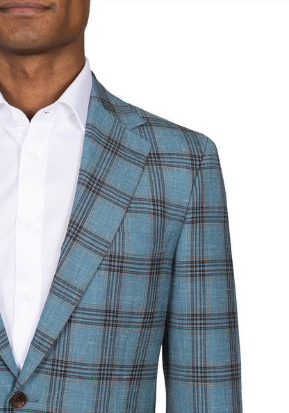 Aqua Blue And Brown Plaid Blazer 4