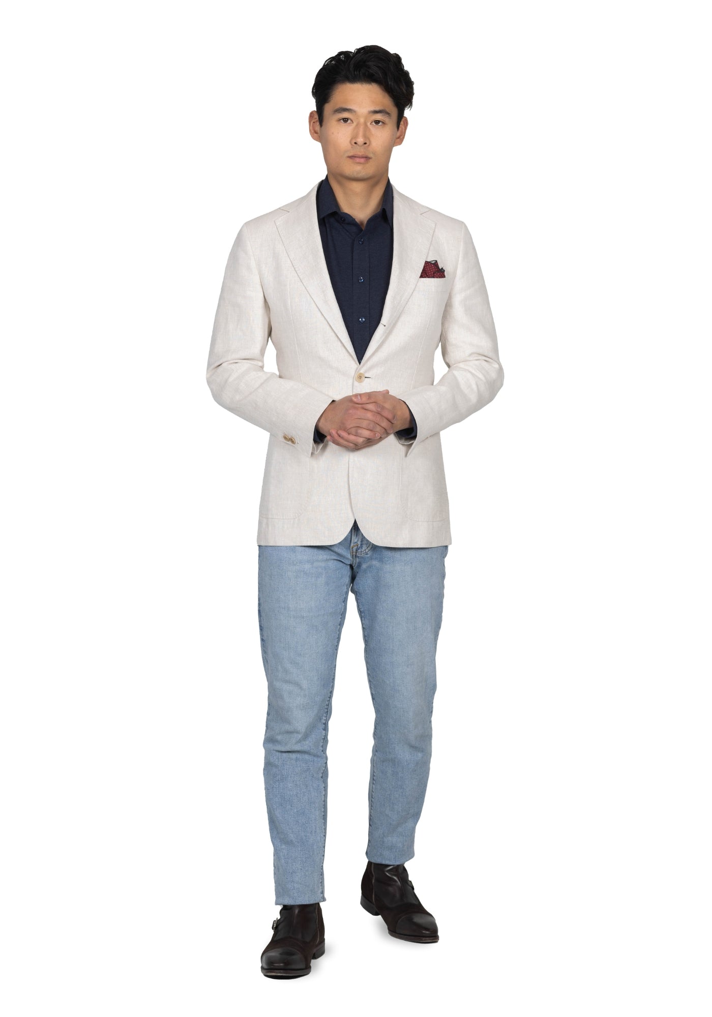 Beige Linen Sharkskin Blazer