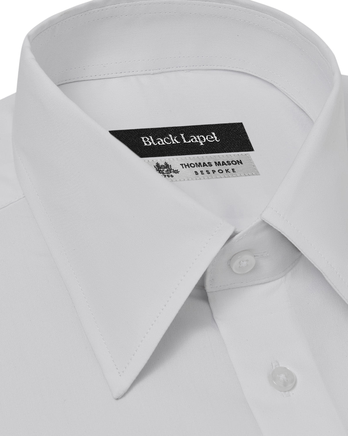 Thomas Mason Stretch White Poplin Custom Dress Shirt – Black Lapel