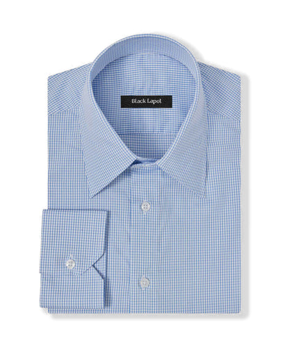 Thomas Mason Easy-Care Blue Graph Check Custom Dress Shirt – Black Lapel