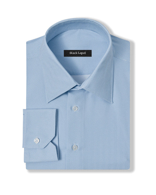 Ultra Comfort Blue Herringbone Dress Shirt 1