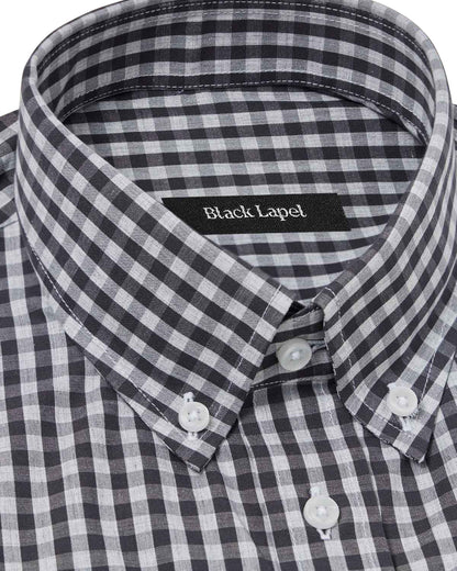 Grey Melange Gingham Casual Shirt 2