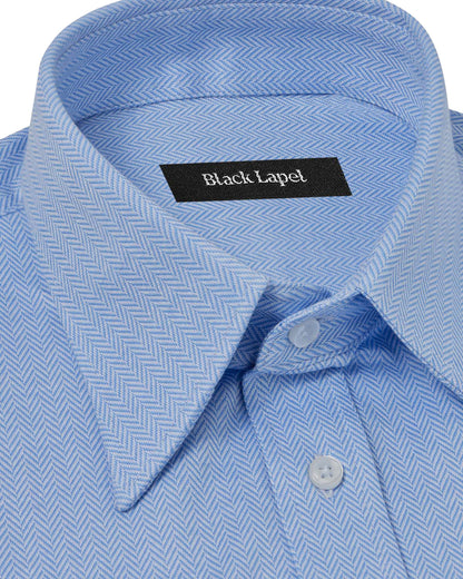 Blue Herringbone Performance Pique Knit Shirt 2